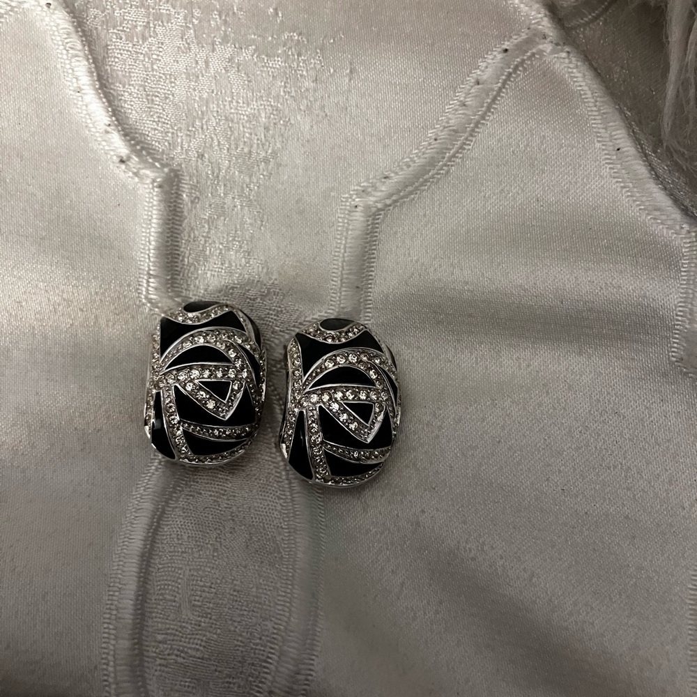 Old money Dior Vintage Black N Diamond Accents Clip Earrings.Onyx Necklace set! - Picture 14 of 15